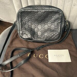 GUCCI Crossbody Shoulder Guccissima Black Leather Bag